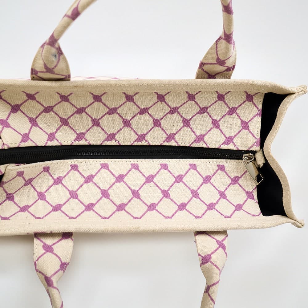 Stylish Medium Tote with Pink Keffiyeh Pattern - Durable Cotton Canvas, view 10