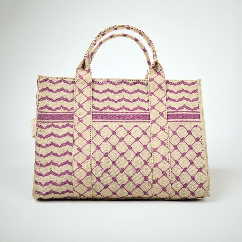 Stylish Medium Tote with Pink Keffiyeh Pattern - Durable Cotton Canvas, view 3