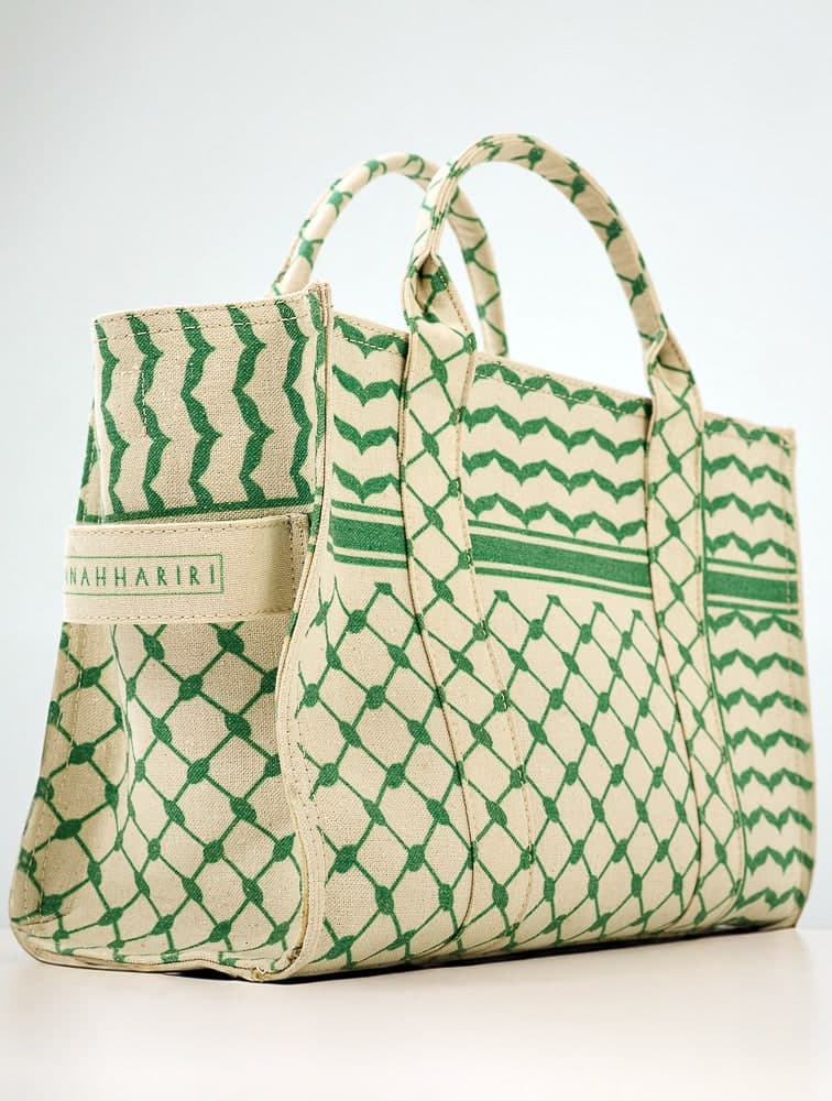 Green and Cream Keffiyeh Pattern Medium Tote - Timeless Cotton Canvas Design, view 5