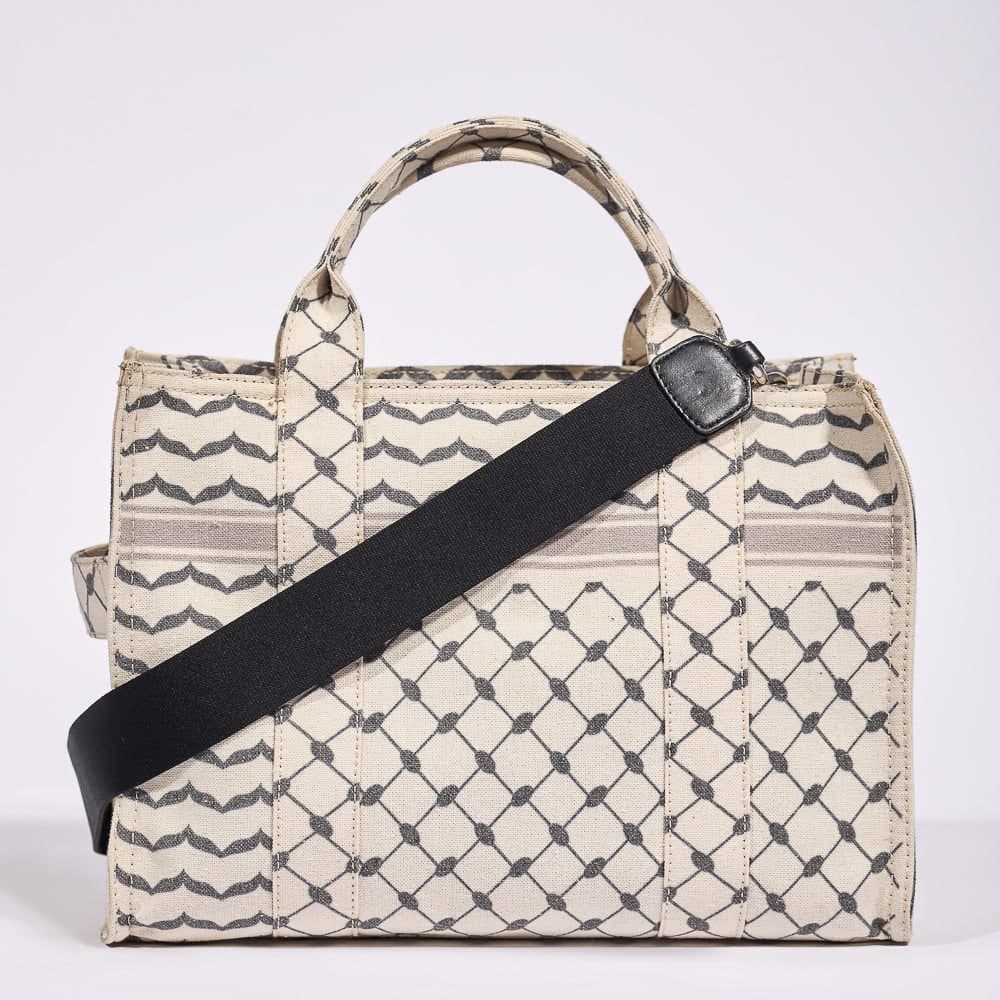 Classic Medium Tote with Keffiyeh Pattern - Textural Cotton Canvas in beige, view 15