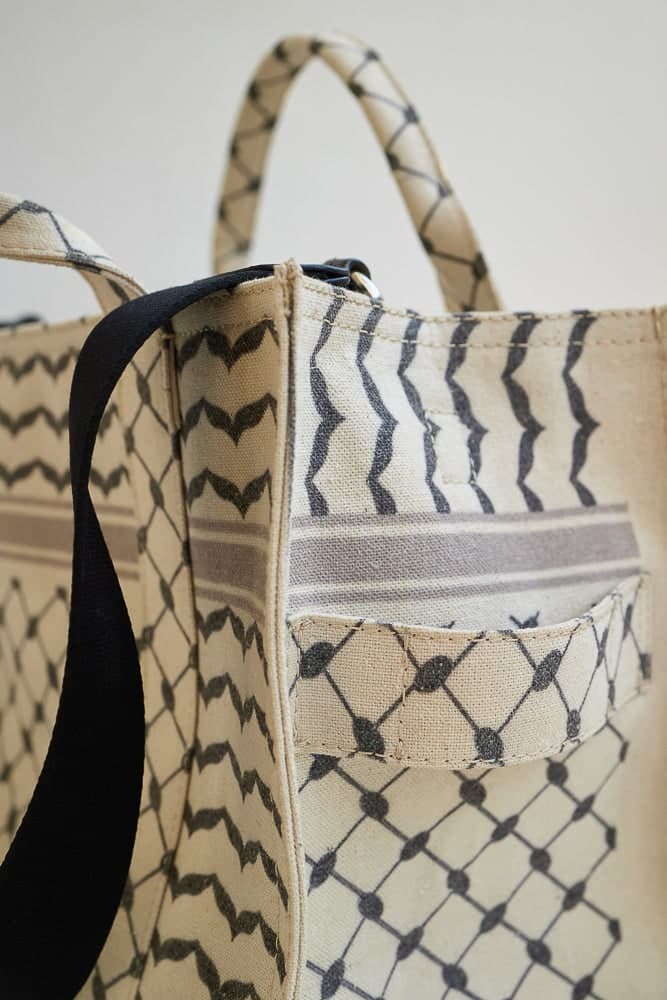 Classic Medium Tote with Keffiyeh Pattern - Textural Cotton Canvas in beige, view 21