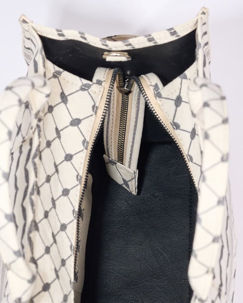 Classic Medium Tote with Keffiyeh Pattern - Textural Cotton Canvas in beige, view 18