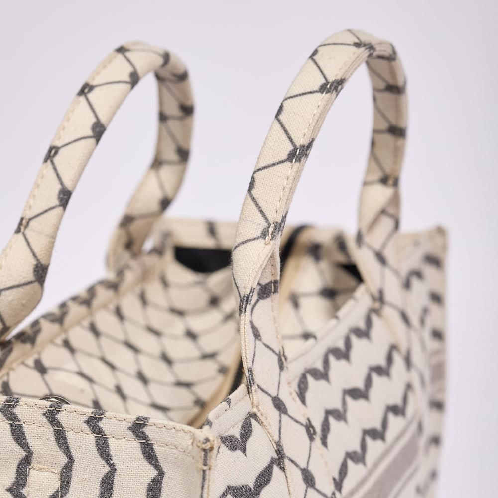 Classic Medium Tote with Keffiyeh Pattern - Textural Cotton Canvas in beige, view 8