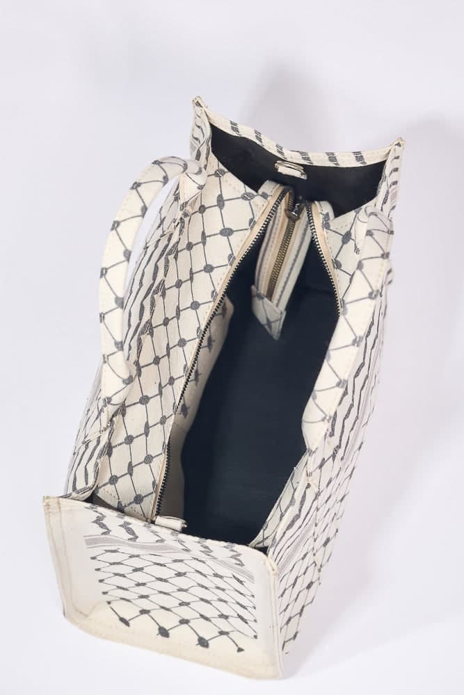 Classic Medium Tote with Keffiyeh Pattern - Textural Cotton Canvas in beige, view 16