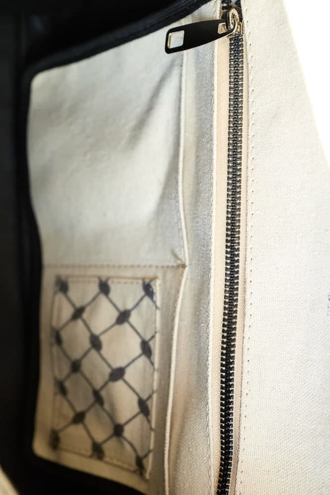 Classic Medium Tote with Keffiyeh Pattern - Textural Cotton Canvas in beige, view 20