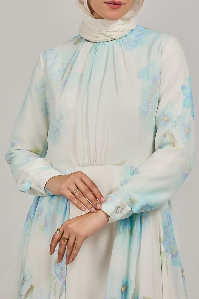 Elarae Serene Sky Chiffon Maxi Dress with Floral Print in light blue, view 3