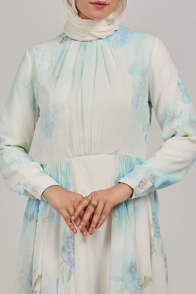 Elarae Serene Sky Chiffon Maxi Dress with Floral Print in light blue, view 5