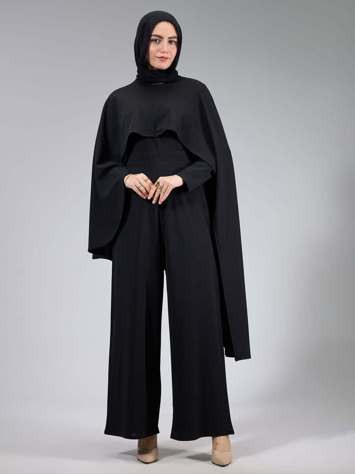 Rastan Timeless Elegance Crepe Modesty Dress with Cape Detail