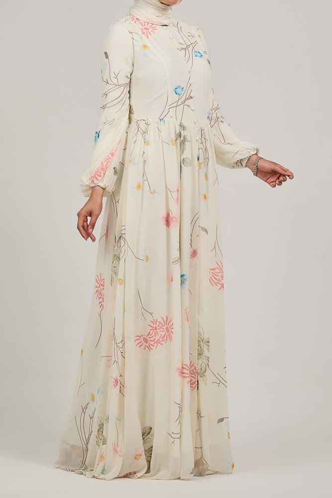 Ethereal Enchanting Blossom Chiffon Maxi Dress with Long Sleeves in ivory, view 4