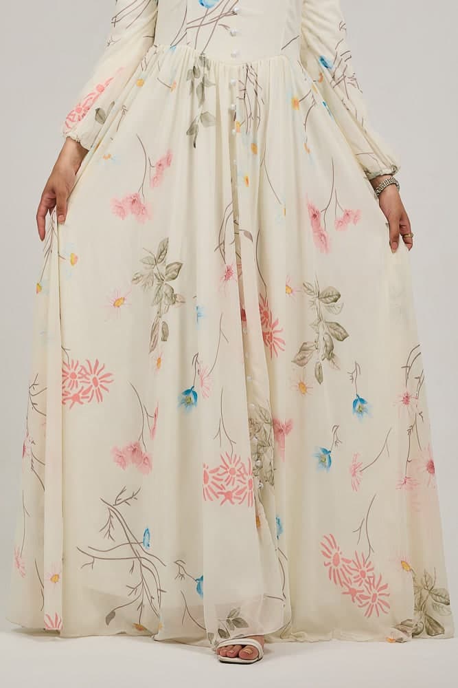 Ethereal Enchanting Blossom Chiffon Maxi Dress with Long Sleeves in ivory, view 3