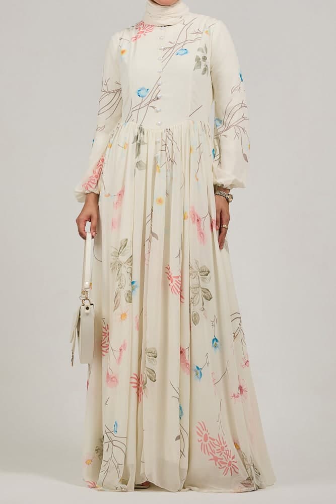Ethereal Enchanting Blossom Chiffon Maxi Dress with Long Sleeves in ivory, view 6