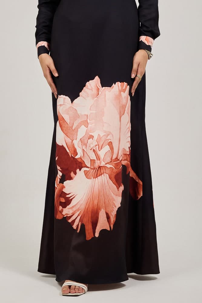 Aura Elegance Floral Maxi Dress with Petal Accents in black, view 3