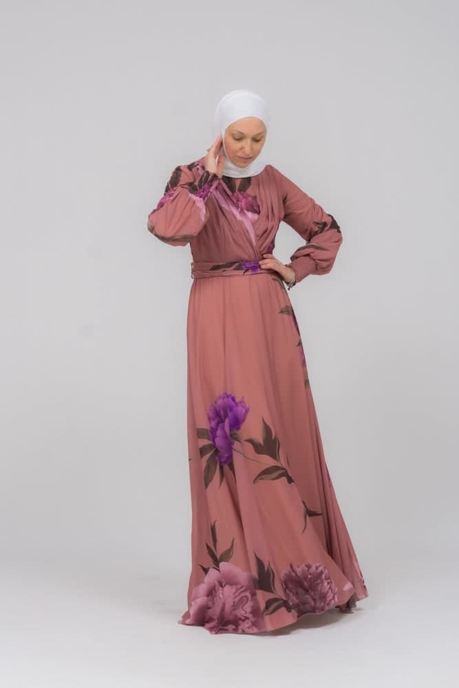 Eclat Chiffon Flared Sleeve Mock V-neck Maxi Dress in Bold Floral in black, view 5