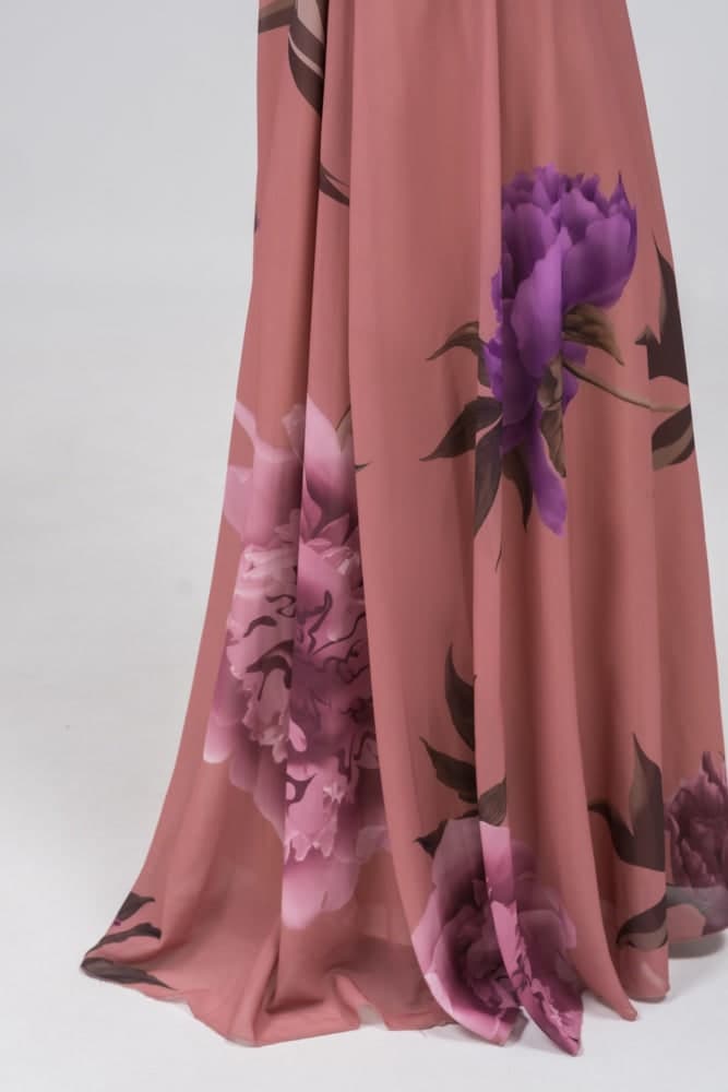 Eclat Chiffon Flared Sleeve Mock V-neck Maxi Dress in Bold Floral in black, view 7
