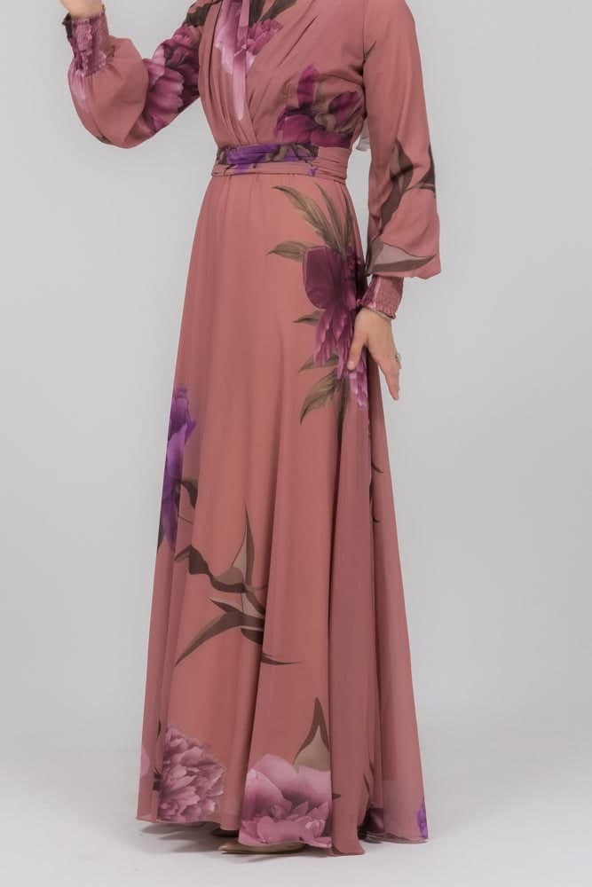 Eclat Chiffon Flared Sleeve Mock V-neck Maxi Dress in Bold Floral in black, view 6