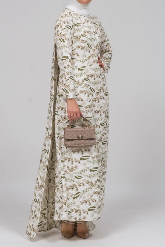 Frock Allover Pelerine Maxi Dress with Long Cape Detail in Green Floral Print, view 5