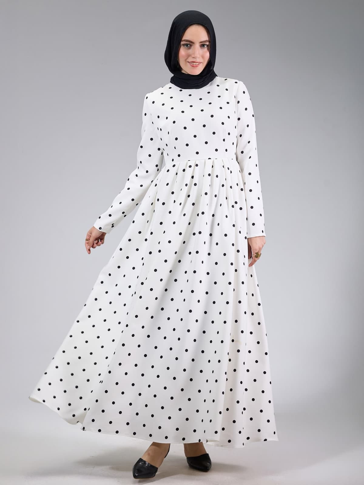 Bosra Polka Dot Modesty Dress with Elegant Flared Design