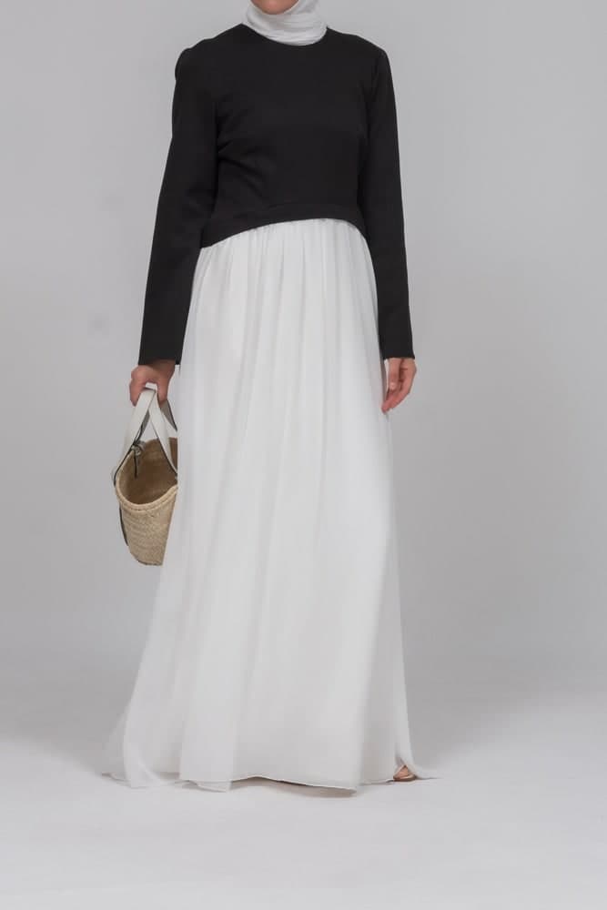 Voglia Contrast Dress with Black Solid Top and White Chiffon Skirt, view 3