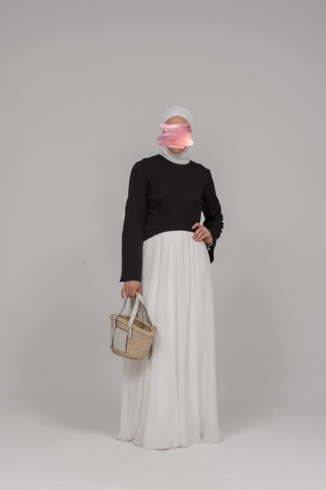 Voglia Contrast Dress with Black Solid Top and White Chiffon Skirt, view 4