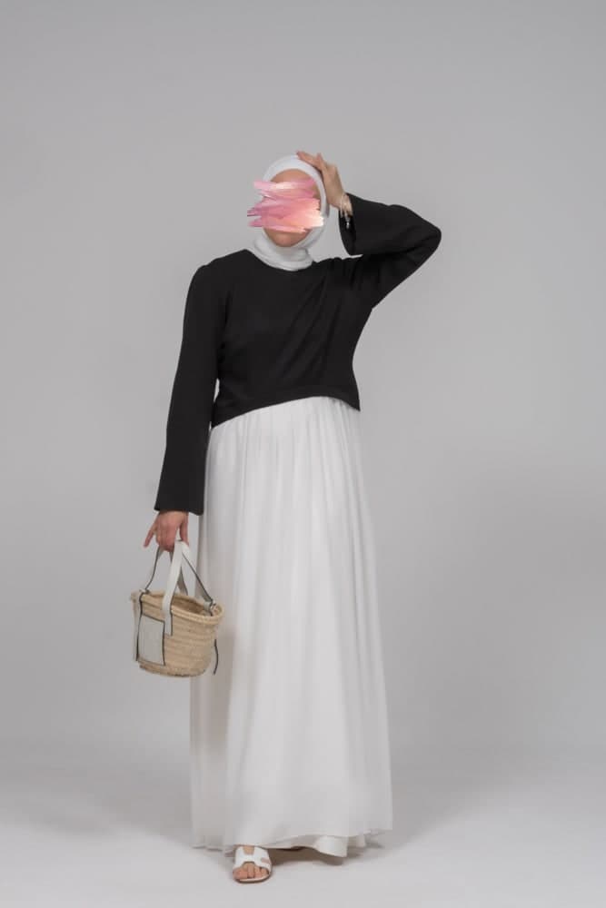 Voglia Contrast Dress with Black Solid Top and White Chiffon Skirt, view 5