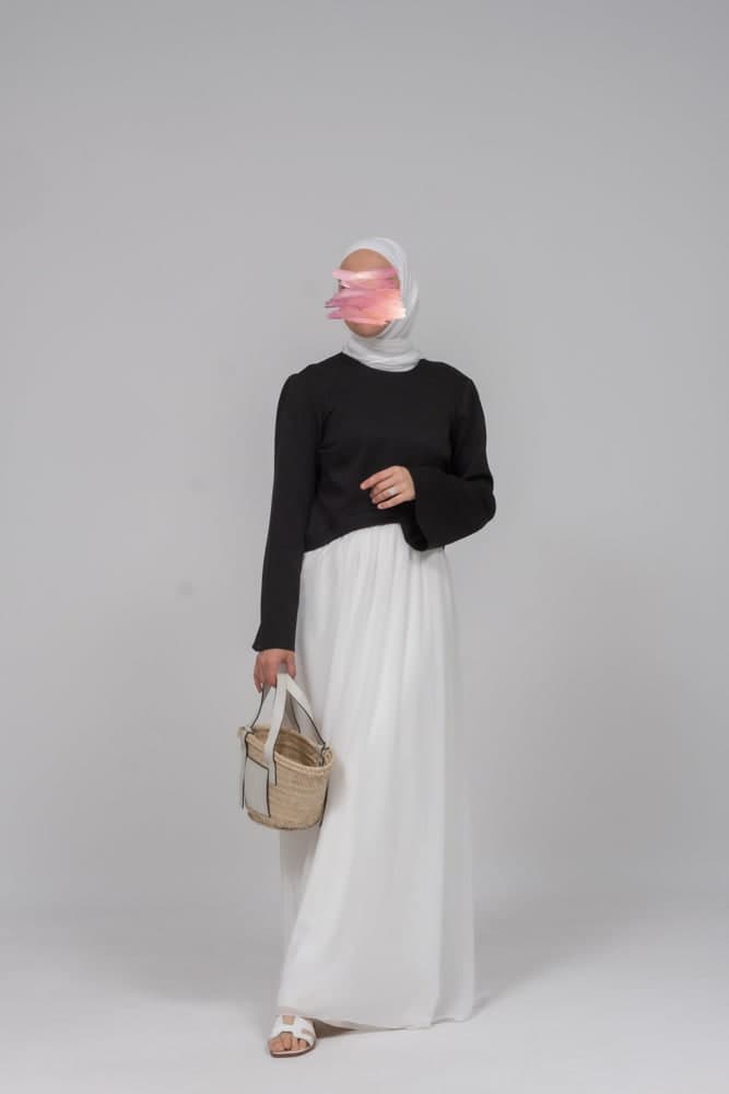 Voglia Contrast Dress with Black Solid Top and White Chiffon Skirt, view 6