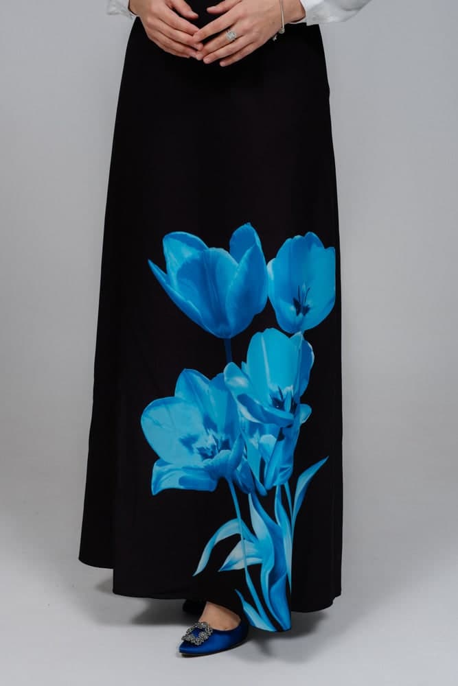 Aya Maxi Contrast 3D Floral Print Modest Dress with Long Sleeve Contrast White Top, view 7