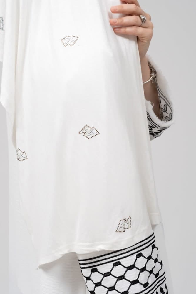 Rhinestone White Jersey Softest Hijab Scarf, view 3