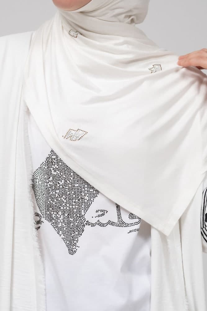 Rhinestone White Jersey Softest Hijab Scarf, view 4