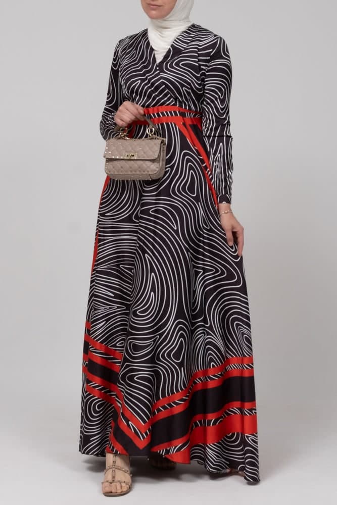 Canim Contrast Dress with V Neck Breastfeeding Friendly Long Sleeve in black, view 4