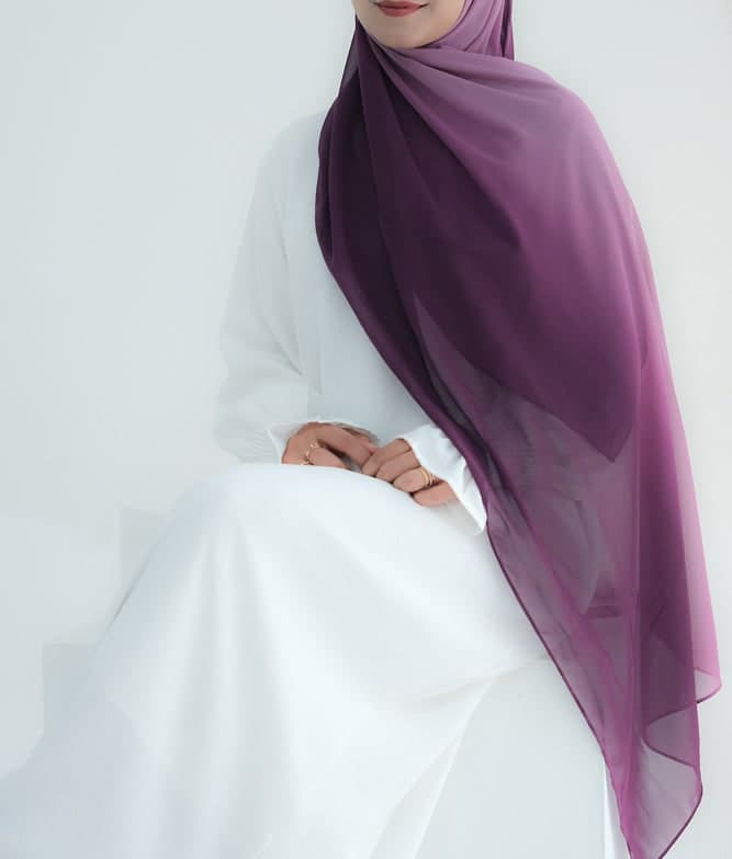 Purple Ombre Scarf Rectangular Hijab in Chiffon Premium Quality in purple 8, view 5