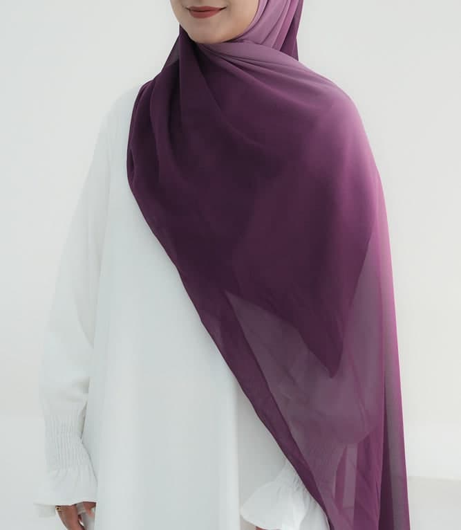 Purple Ombre Scarf Rectangular Hijab in Chiffon Premium Quality in purple 8, view 3