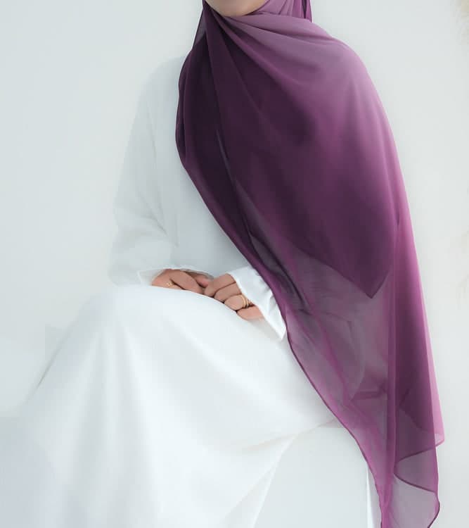 Purple Ombre Scarf Rectangular Hijab in Chiffon Premium Quality in purple 8, view 4