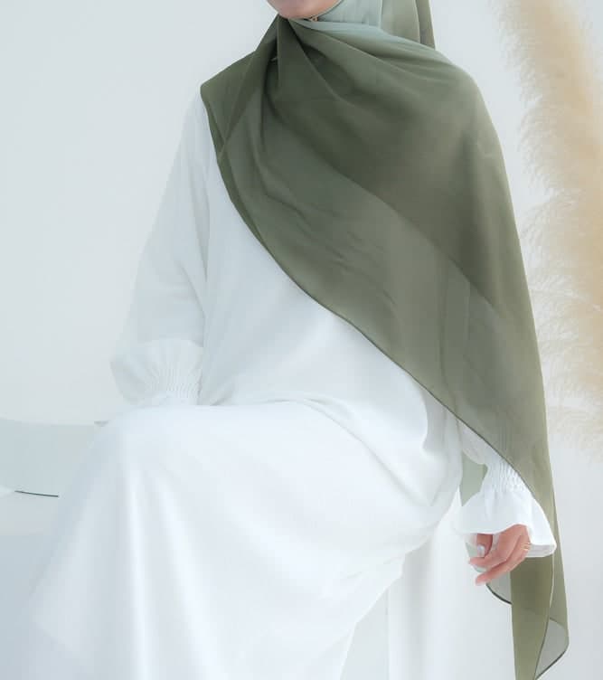 Green Gray Ombre Scarf Rectangular Hijab in Chiffon Premium Quality in dark green 7, view 4