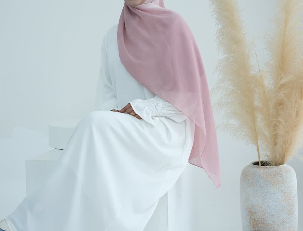 Zefirka Ombre Scarf Rectangular Hijab in Chiffon Premium Quality in pink 6, view 6