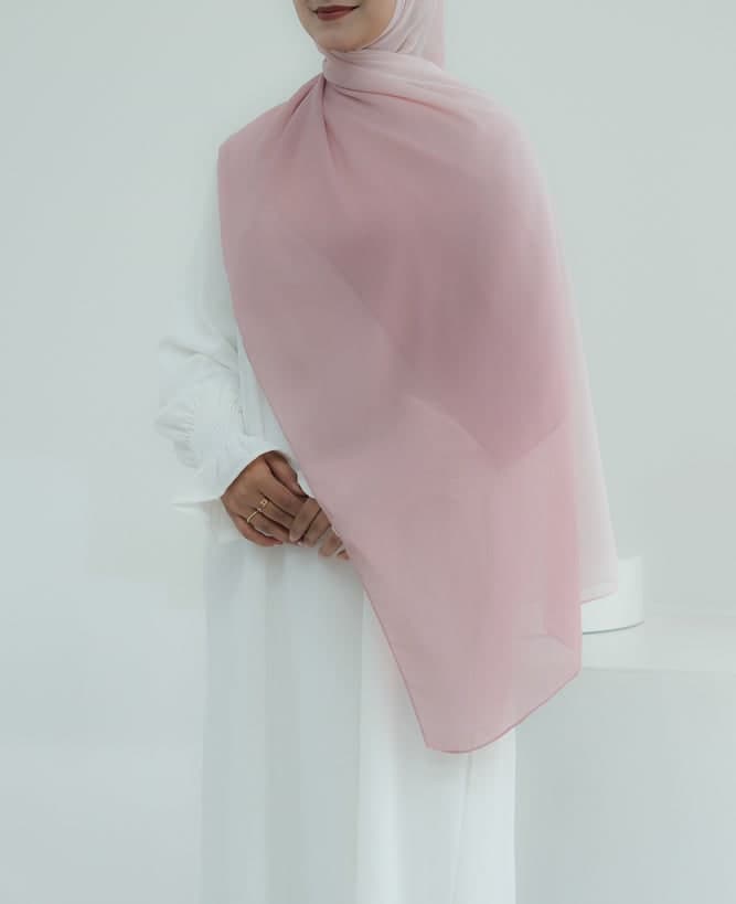 Zefirka Ombre Scarf Rectangular Hijab in Chiffon Premium Quality in pink 6, view 4
