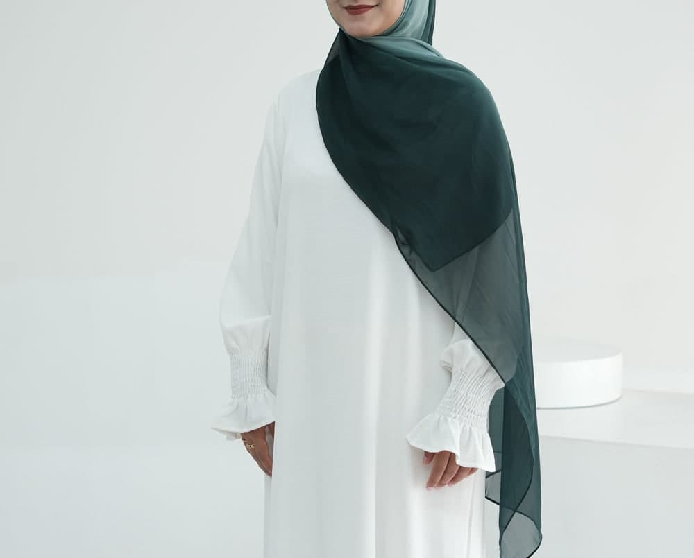 Emerald Ombre Scarf Rectangular Hijab in Chiffon Premium Quality in dark green 5, view 3