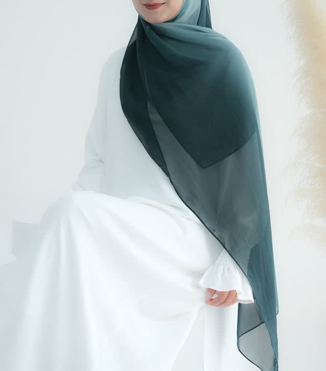 Emerald Ombre Scarf Rectangular Hijab in Chiffon Premium Quality in dark green 5, view 4
