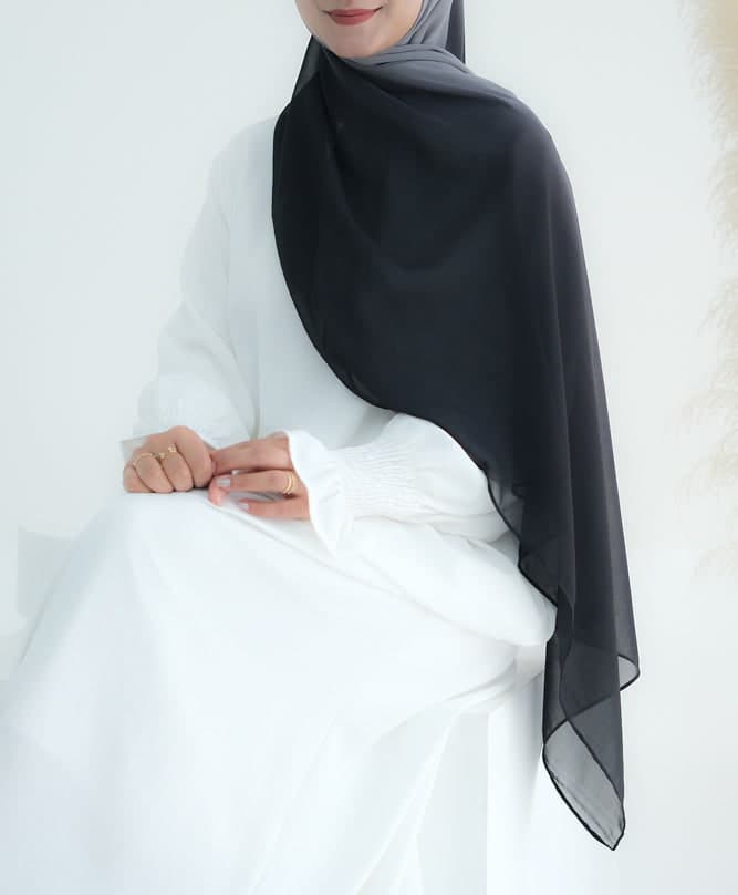 Black Ombre Scarf Rectangular Hijab in Chiffon Premium Quality in black 1, view 5