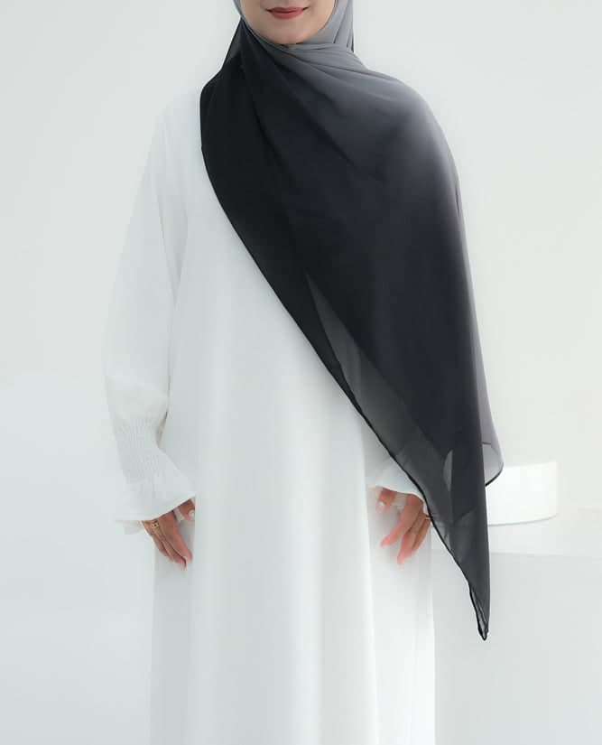 Black Ombre Scarf Rectangular Hijab in Chiffon Premium Quality in black 1, view 4