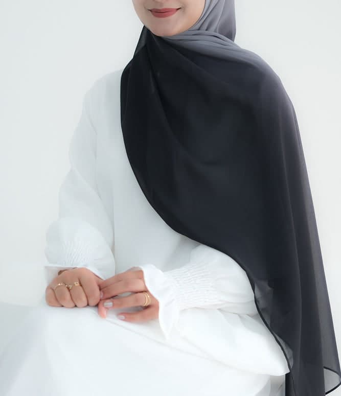 Black Ombre Scarf Rectangular Hijab in Chiffon Premium Quality in black 1, view 7