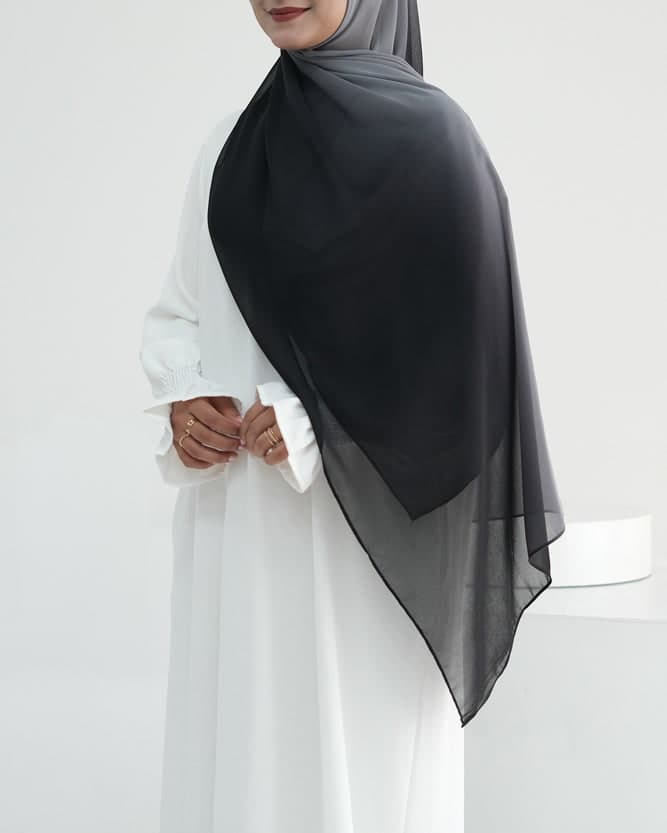 Black Ombre Scarf Rectangular Hijab in Chiffon Premium Quality in black 1, view 3