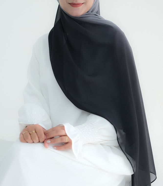 Black Ombre Scarf Rectangular Hijab in Chiffon Premium Quality in black 1, view 6