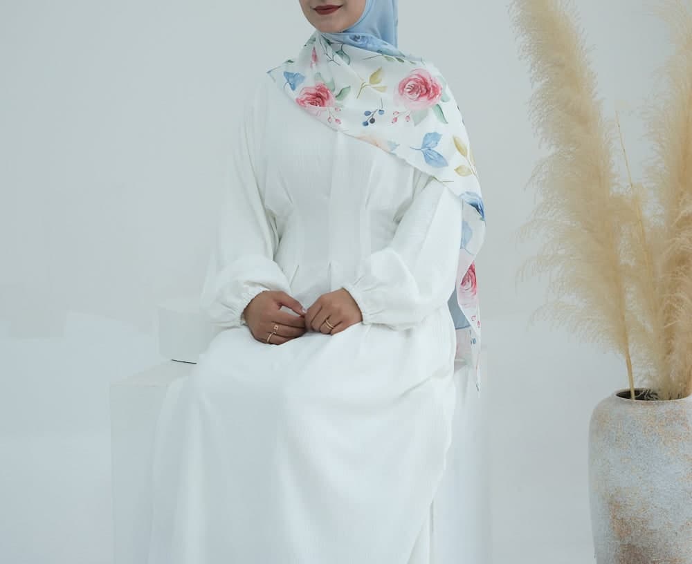 Princess Ombre Floral Scarf Rectangular Hijab in Chiffon Premium Quality in blue 9, view 4