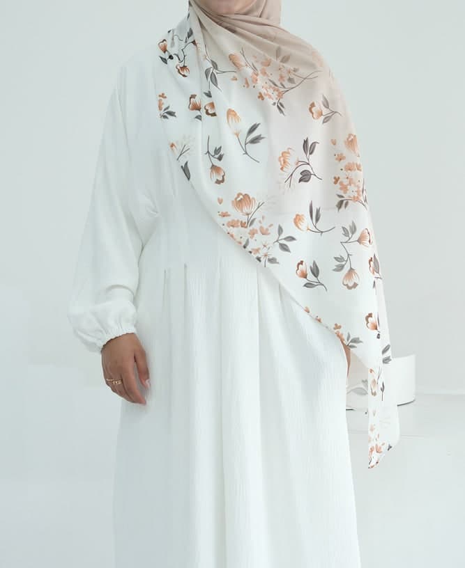 Peach Ombre Floral Scarf Rectangular Hijab in Chiffon Premium Quality in brown 6, view 3