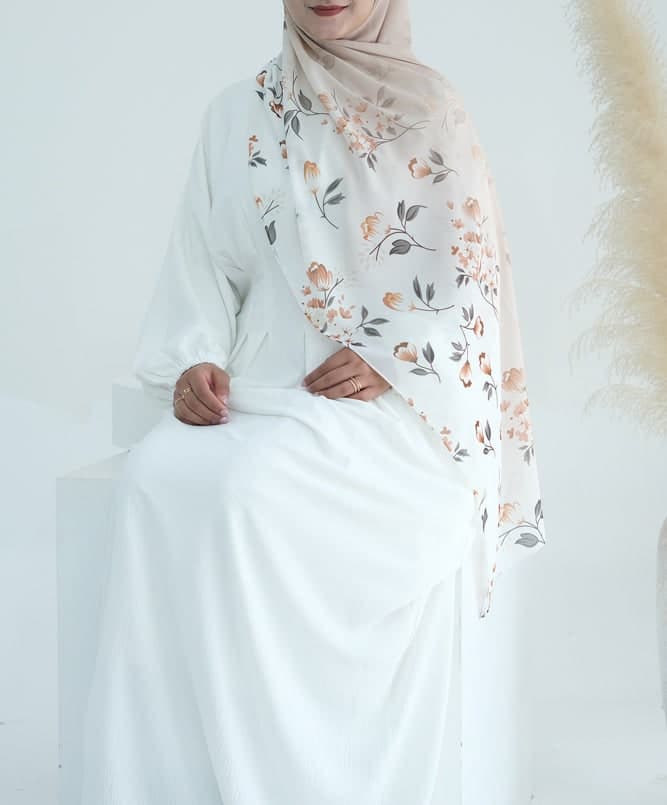 Peach Ombre Floral Scarf Rectangular Hijab in Chiffon Premium Quality in brown 6, view 4