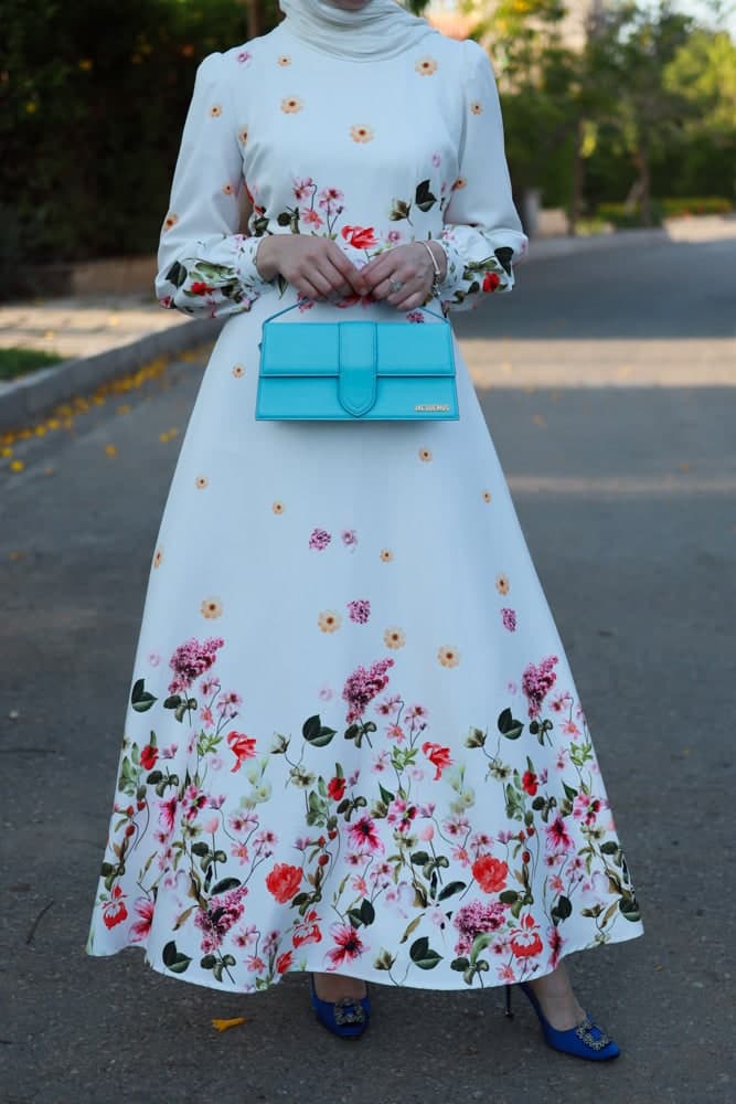 Back to Basics Florals Comeback Floral Border Maxi Dress in Floral Print Off White Fully Lined Maxi Sleeves, view 5