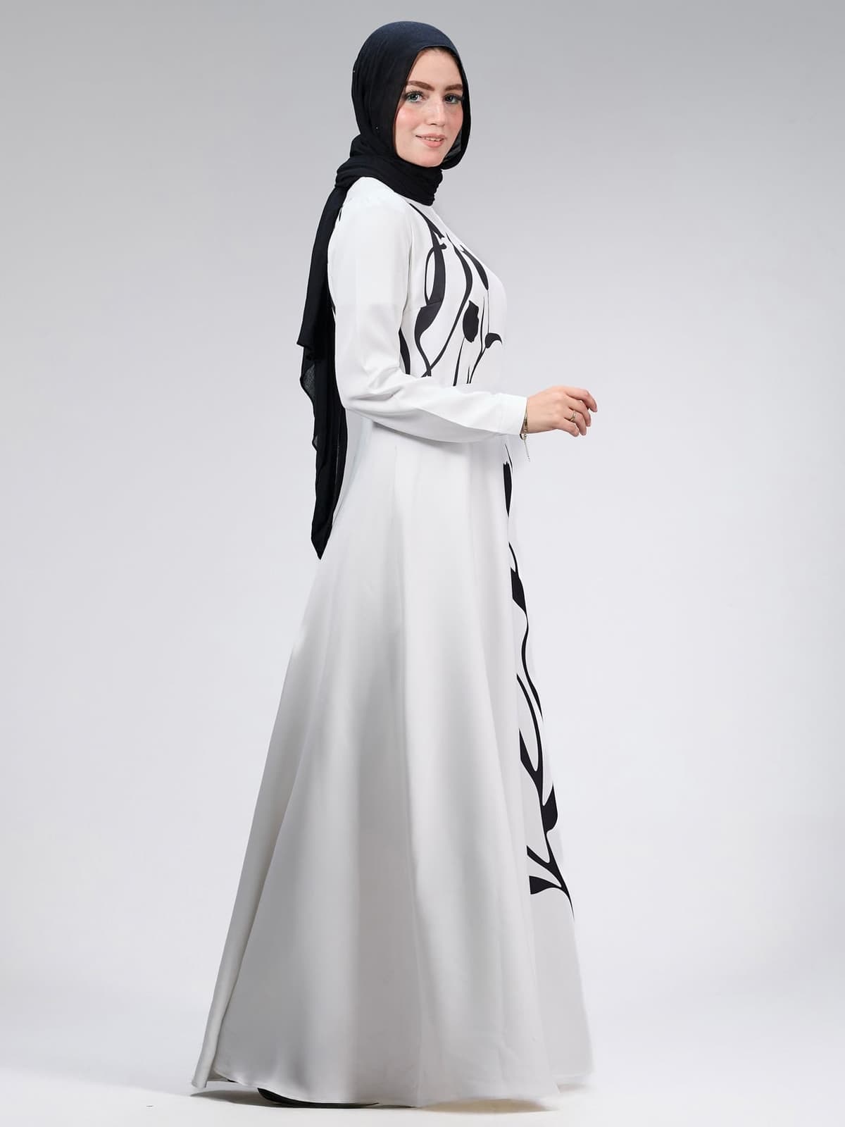 Back view of Graceful Tulip Crepe Maxi Dress with black tulip floral design