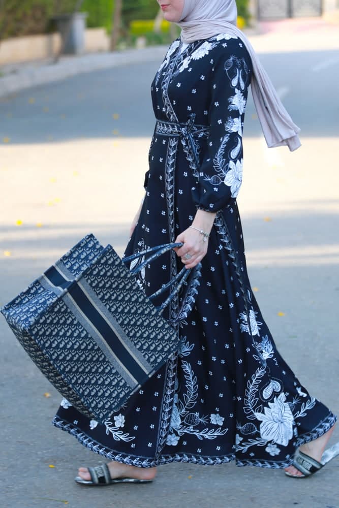 Omniya Everyday Maxi Wrap Dress with Attached Belt Long Elastictaed Sleeves in black, view 7