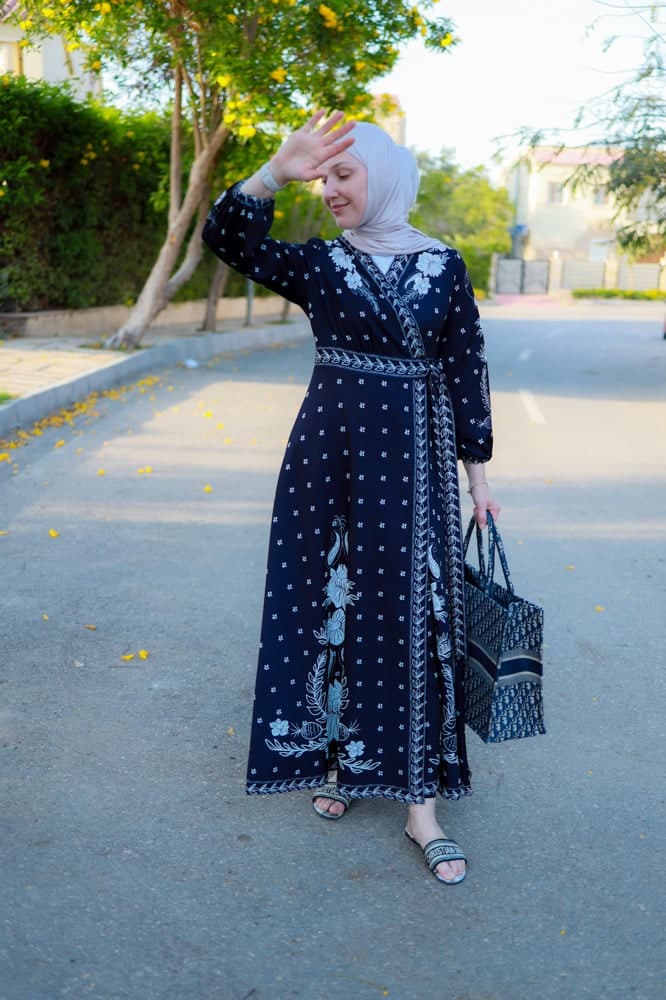 Omniya Everyday Maxi Wrap Dress with Attached Belt Long Elastictaed Sleeves in black, view 3
