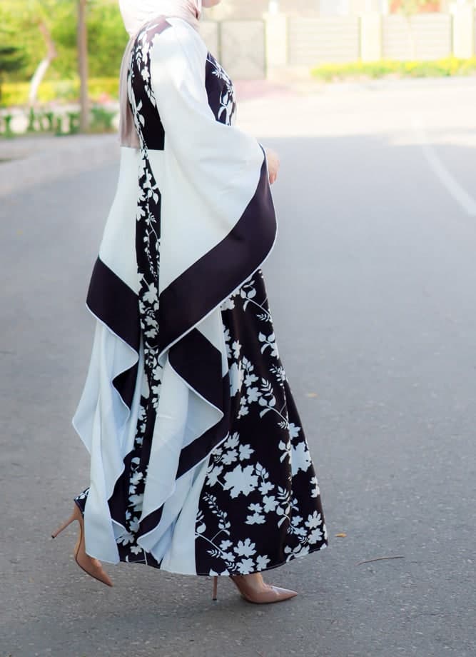 Anastasia Contrast Batwing Kimono Extra Dramatic Sleeves Dress Fully Lined Maxi Length in black, view 10